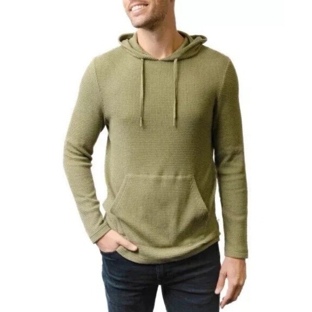 Rainforest Waffle Knit Hoodie Mens S Textured Stretch Olive Green Casual Grunge